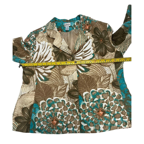 Chicos Blazer Jacket Turquoise Brown Floral Coastal Grandma Size 2 Womens Large - Picture 3 of 8